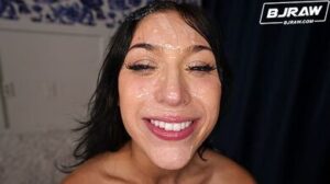 BJRAW Alexa Chains covered with a HUGE facial cumshot - big areolas, big cock, bjraw